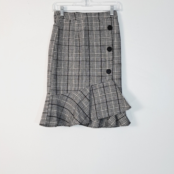 Dark Academia Plaid Silva Check Faux Wrap Tweed Look Skirt - Picture 1 of 6